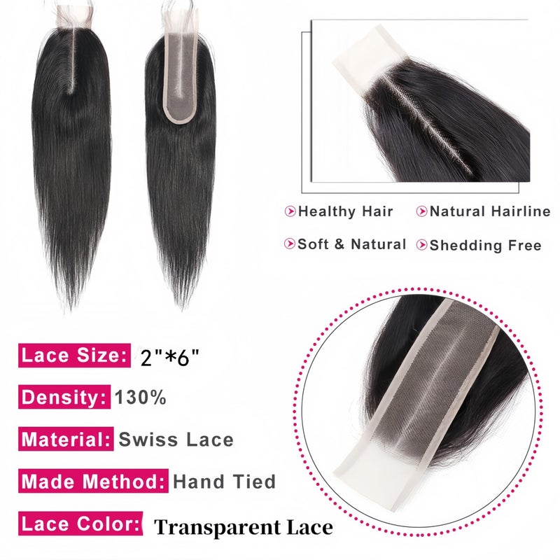 Risbaer Braizilian 2x6 HD Lace Closure Straight Human Hair Deep Middle Part 2x6 Closure with Baby Hair (14 inch) - Image 5